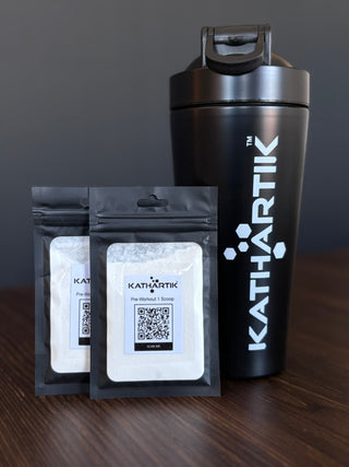 Kathartik Shaker Bottle with Two Kathartik Samples side by side