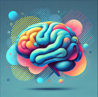 Abstract, colorful 3D illustration of a brain with vibrant patterns and shapes, symbolizing cognitive function and mental clarity.